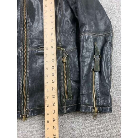 Napapijri Lamb Leather Jacket Women M Black Multi Zipper Detail Western Biker - Picture 6 of 12